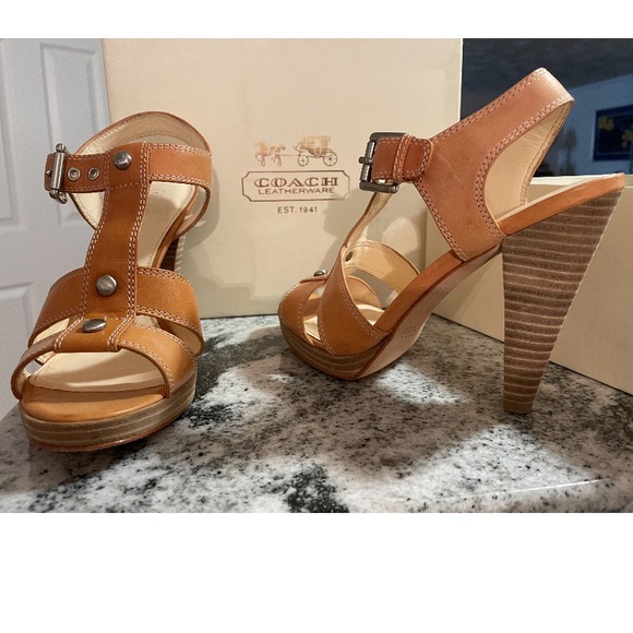 Michael Kors sandals camel color leather high heel - Picture 1 of 2
